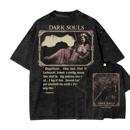 Dark Souls Washed Graphic T-Shirt - Soft Cotton Oversized Anime Streetwear Tee