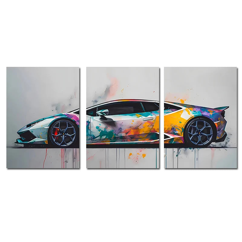 3-Piece Supercar Canvas Wall Art - Sports Car Poster Set for Boys Room