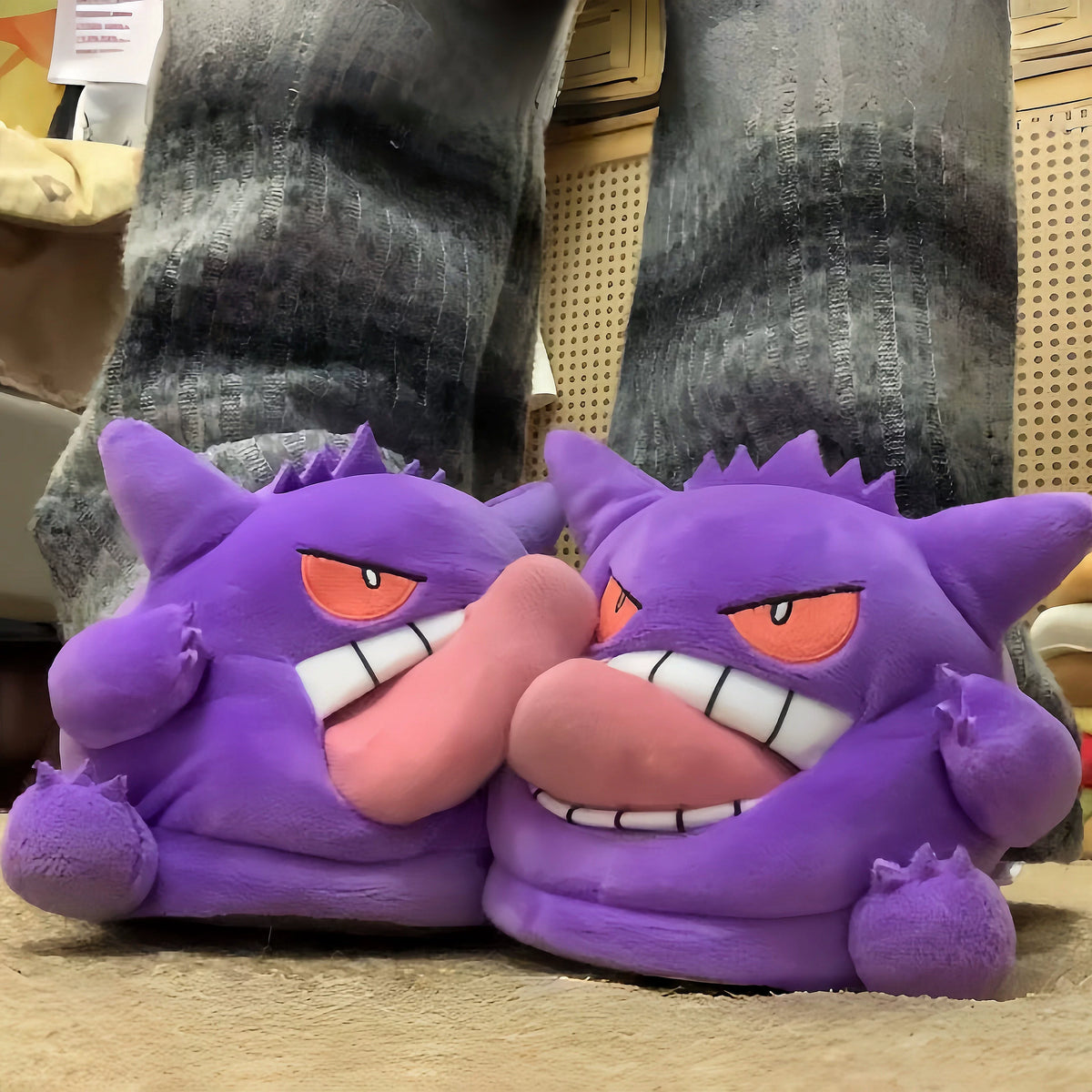 Gengar Slippers - Tongue Out Design, Soft Sole Cozy Indoor Slippers