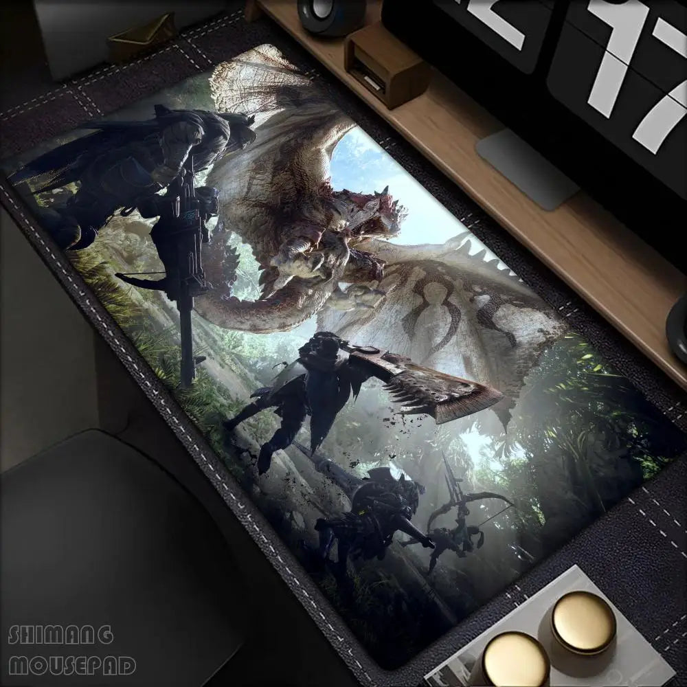 Monster Hunter World Alfombrilla de Ratón Alfombras de Mesa Teclado de Goma Kawaii XXL 90x40cm Alfombrilla Antideslizante