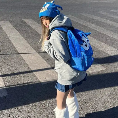 Sonic the Hedgehog Plush Backpack - Large Capacity Anime Schoolbag for Kids