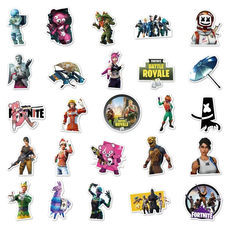 50PCS Fortnite Character & Graffiti Stickers – Waterproof Vinyl Decals for Laptops, Water Bottles, Skateboards & More