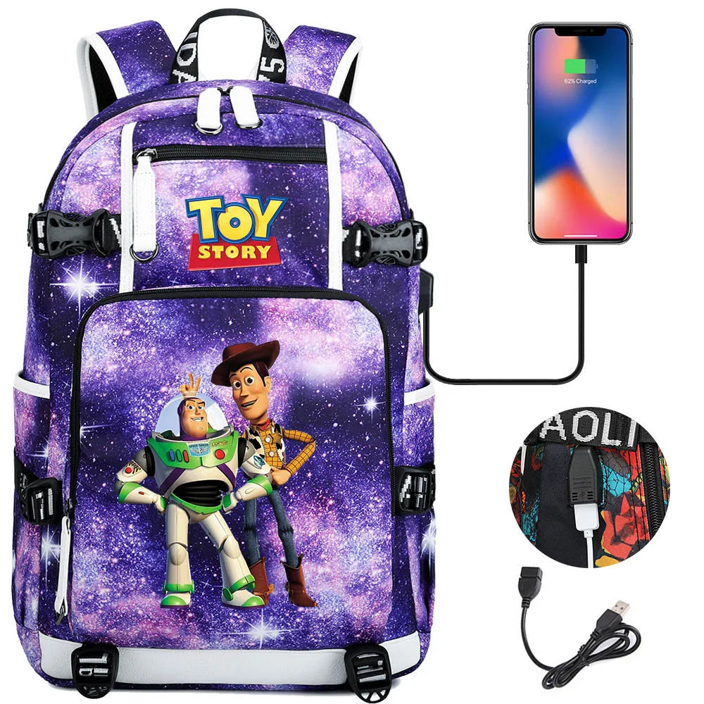 Buzz Lightyear Woody Schoolbag USB Charging Backpack - Gapo Goods Backpack 022