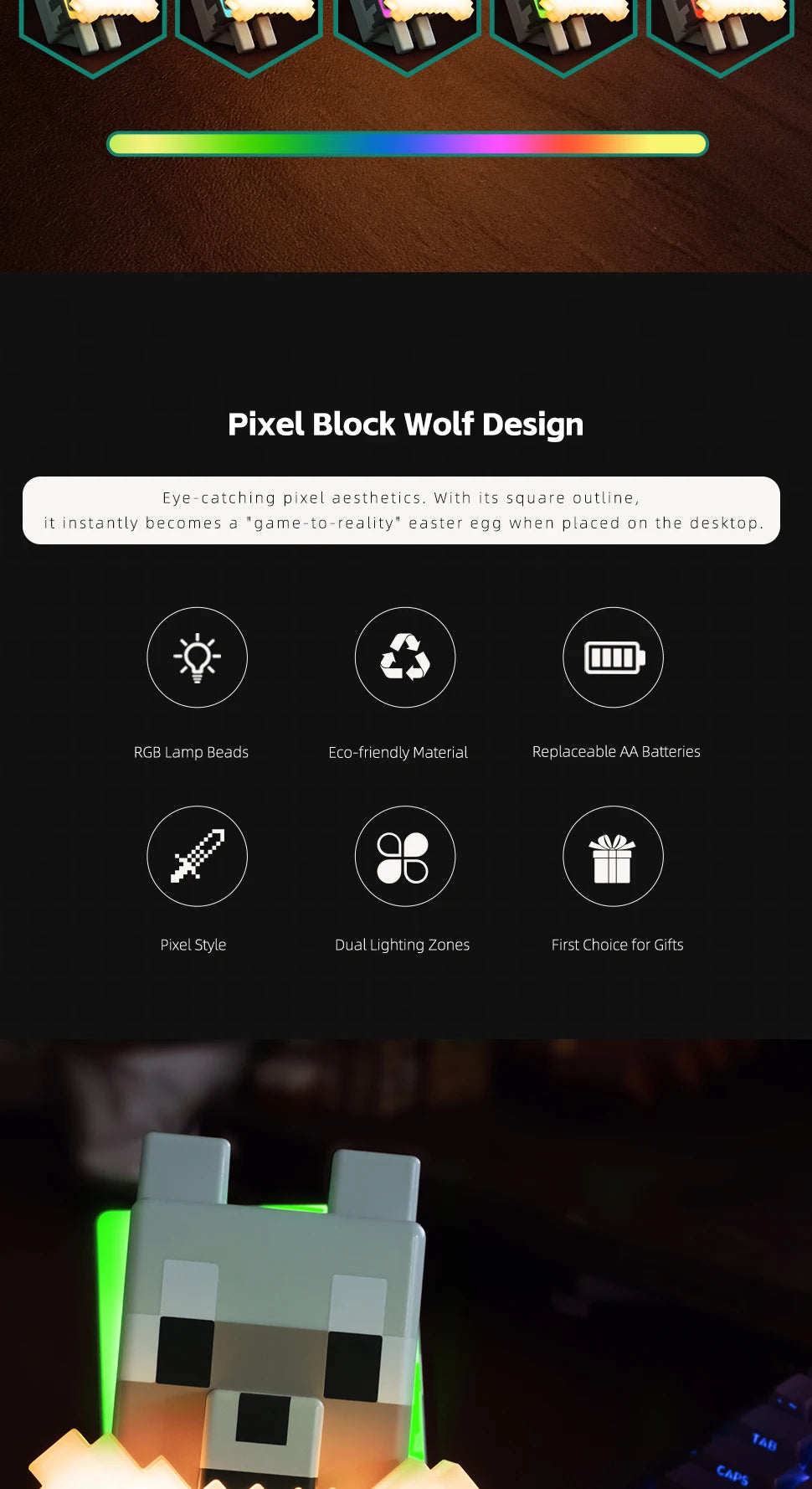 Wolf Dog 3D LED Night Light — Gaming Room & Desk Lamp