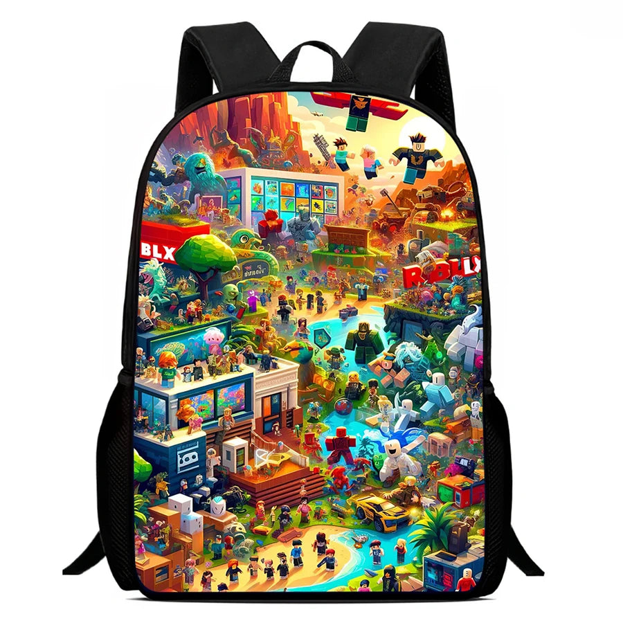 Roblox 15-Inch Kids Backpack - Lightweight Cartoon Print with Adjustable Straps for Boys and Girls