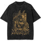Black t-shirt with a graphic design of a warrior and 'Malenita' text on a white background