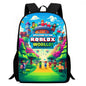 Backpack with Roblox world design on a white background