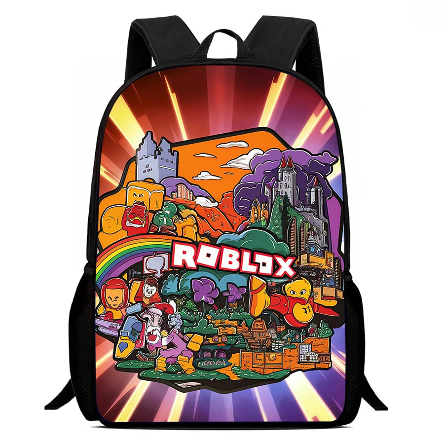 Roblox 15-Inch Kids Backpack - Lightweight Cartoon Print with Adjustable Straps for Boys and Girls