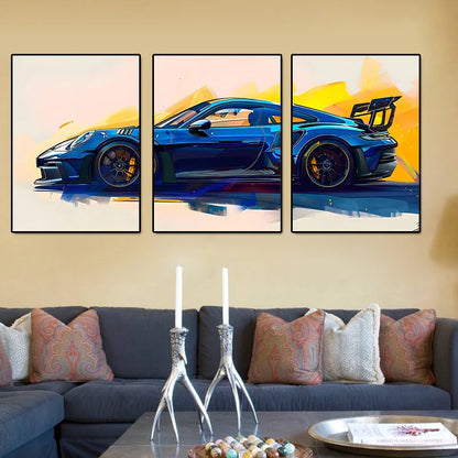 3-Piece Supercar Canvas Wall Art - Sports Car Poster Set for Boys Room