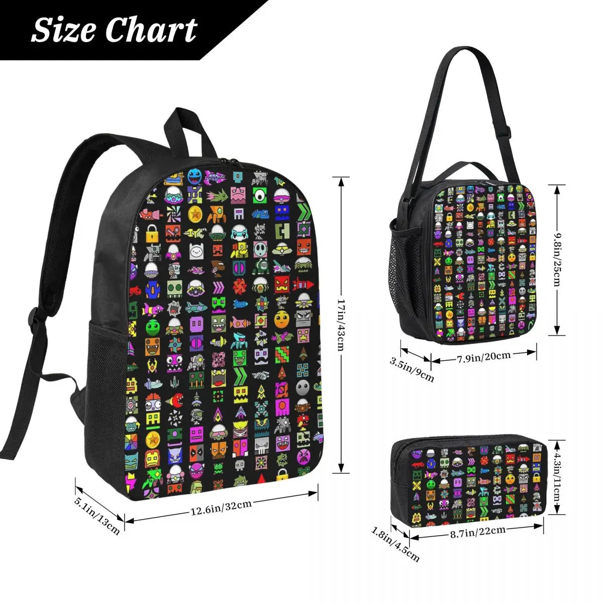 Geometry Dash Backpack - Cartoon Print School Bag