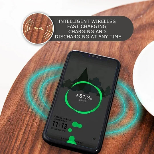 Portable Wooden Coffee Table Bluetooth Speaker with Wireless Charging and USB Stand - 9000 mAh