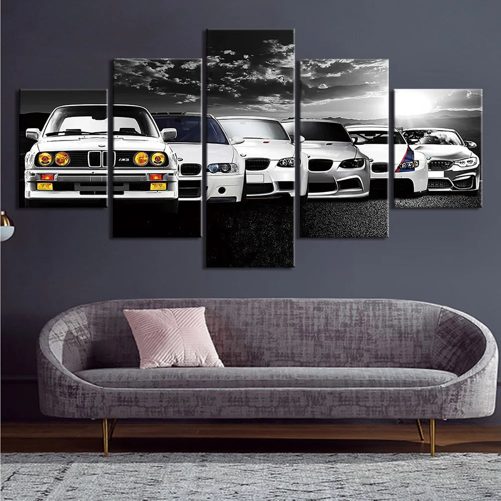 5-Piece Abstract Retro Car Canvas Wall Art - Multi-Panel Painting for Living Room and Bedroom