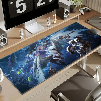 Monster Hunter World Alfombrilla de Ratón Alfombras de Mesa Teclado de Goma Kawaii XXL 90x40cm Alfombrilla Antideslizante
