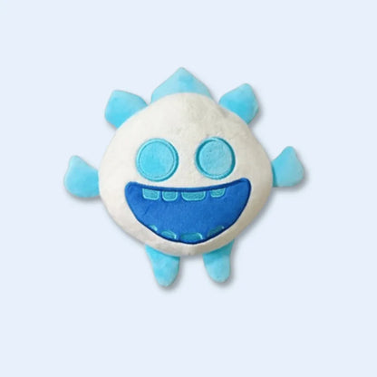 Plush toy with a blue and white design on a light gray background