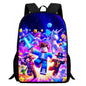 Backpack with colorful character design on a white background