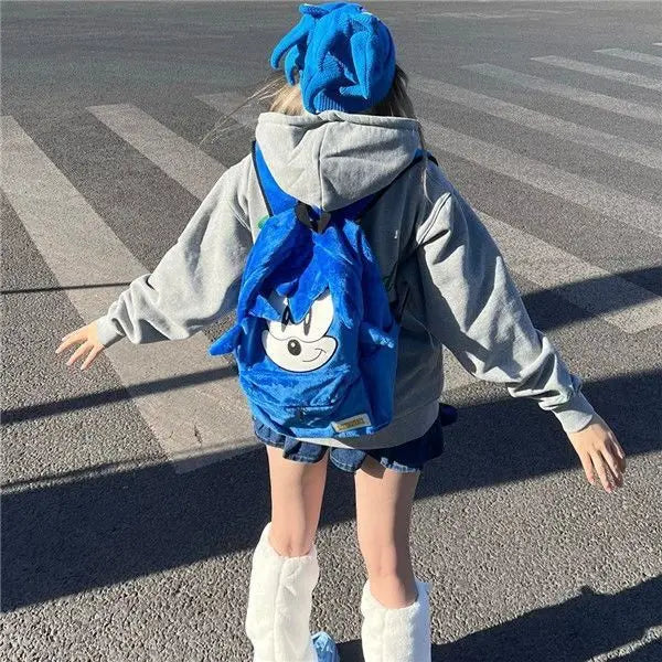 Sonic the Hedgehog Plush Backpack - Large Capacity Anime Schoolbag for Kids