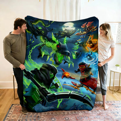 Ninjago Flannel Blanket - Cartoon Anime Throw for Kids, Home, and Travel