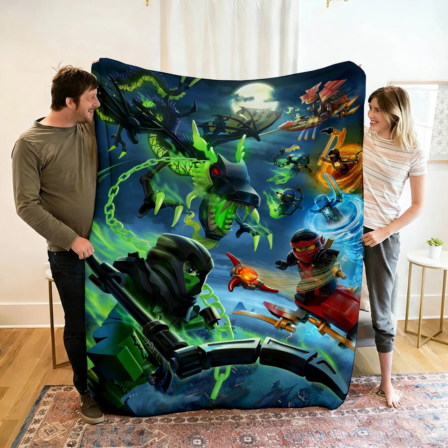 Ninjago Flannel Blanket - Cartoon Anime Throw for Kids, Home, and Travel