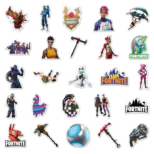 50PCS Fortnite Character & Graffiti Stickers – Waterproof Vinyl Decals for Laptops, Water Bottles, Skateboards & More