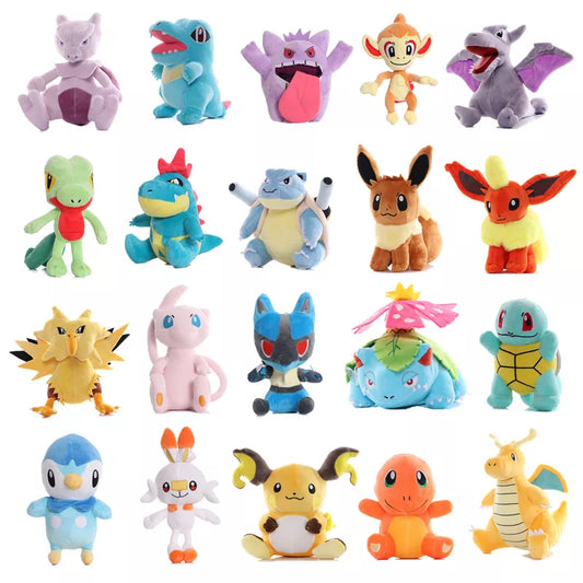 Pokémon Plush Toys, including characters like Pikachu, Charizard, Mewtwo, Eevee, Mew, Lucario, and Gengar, make for delightful stuffed doll and are perfect as children's gifts.15-35cm