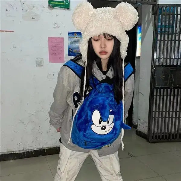 Sonic the Hedgehog Plush Backpack - Large Capacity Anime Schoolbag for Kids