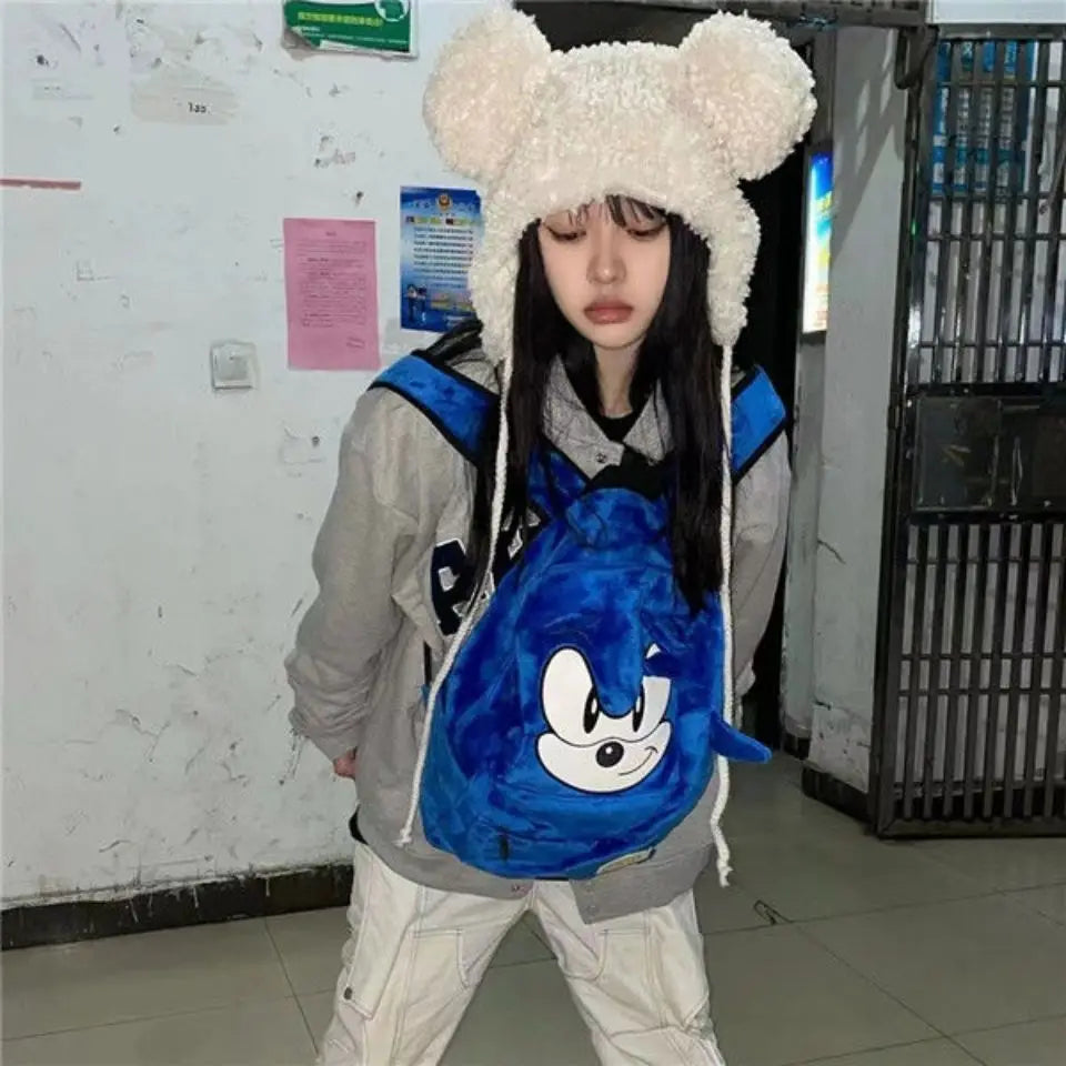 Sonic the Hedgehog Plush Backpack - Large Capacity Anime Schoolbag for Kids