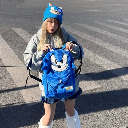 Sonic the Hedgehog Plush Backpack - Large Capacity Anime Schoolbag for Kids