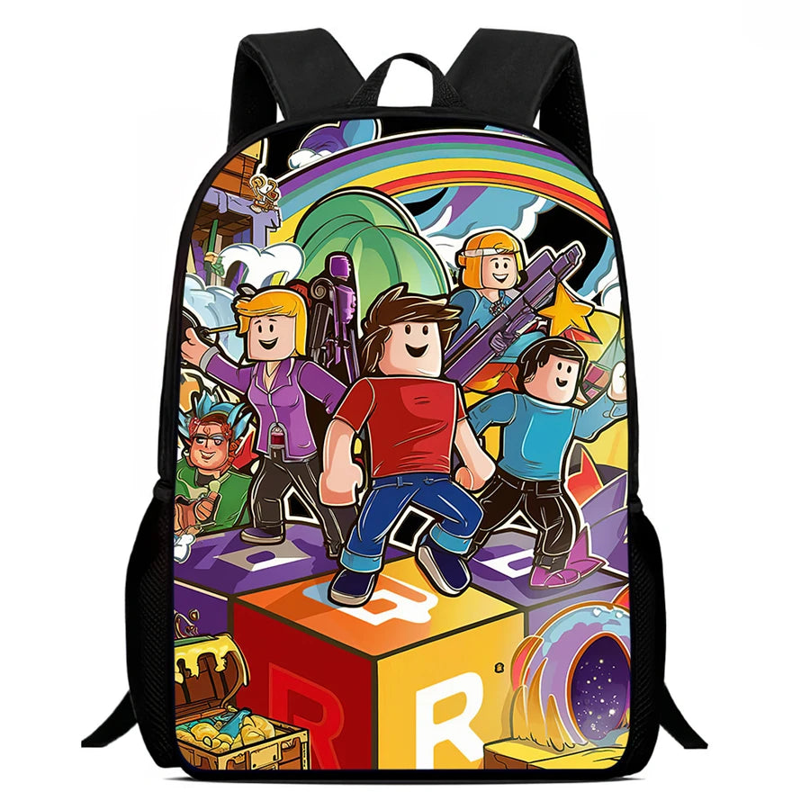 Roblox 15-Inch Kids Backpack - Lightweight Cartoon Print with Adjustable Straps for Boys and Girls