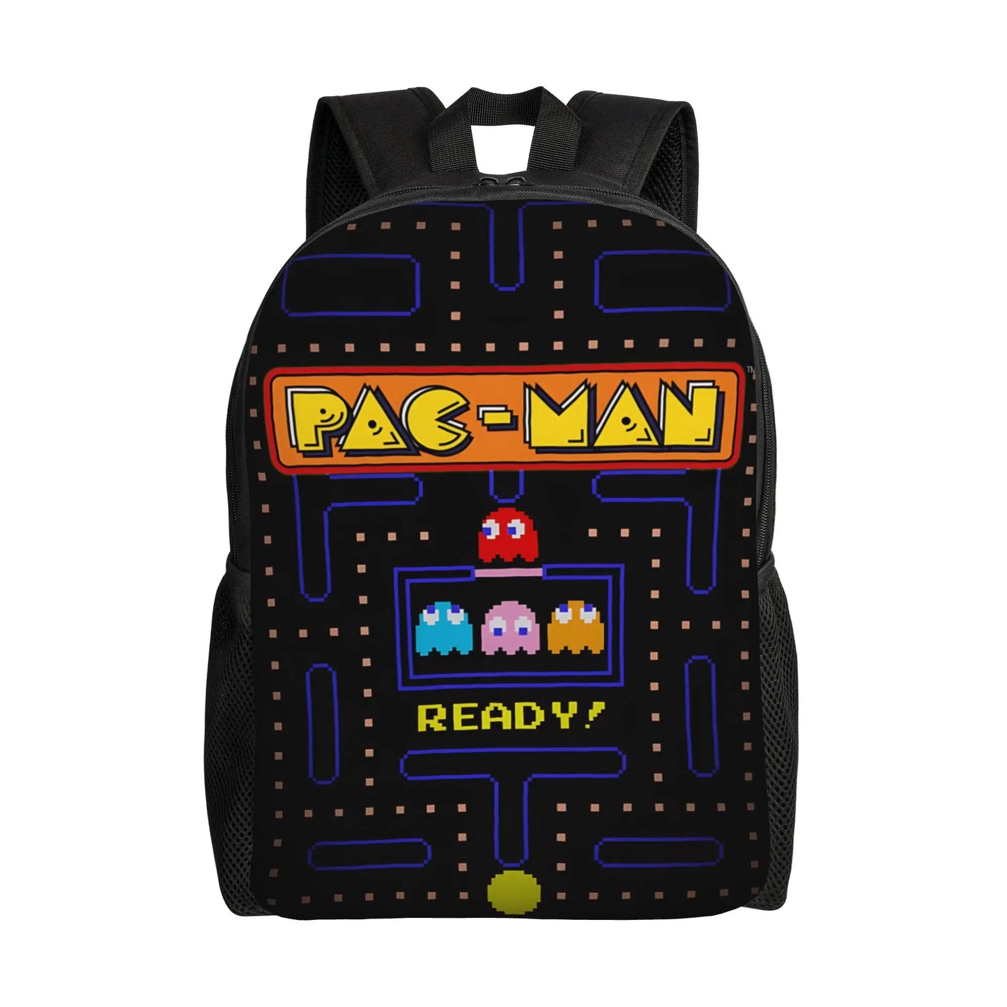 Pac-Man themed backpack on a white background