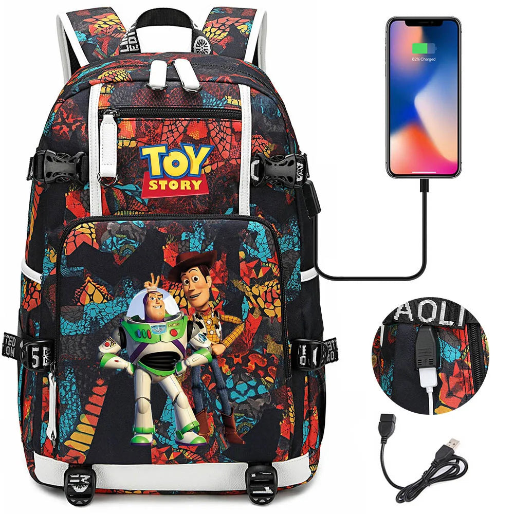 Buzz Lightyear Woody Schoolbag USB Charging Backpack - Gapo Goods Backpack 025