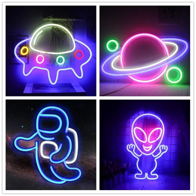 a series of photos of a neon alien