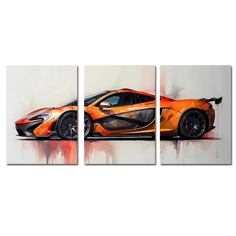 3-Piece Supercar Canvas Wall Art - Sports Car Poster Set for Boys Room