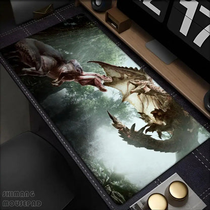 Monster Hunter World Alfombrilla de Ratón Alfombras de Mesa Teclado de Goma Kawaii XXL 90x40cm Alfombrilla Antideslizante