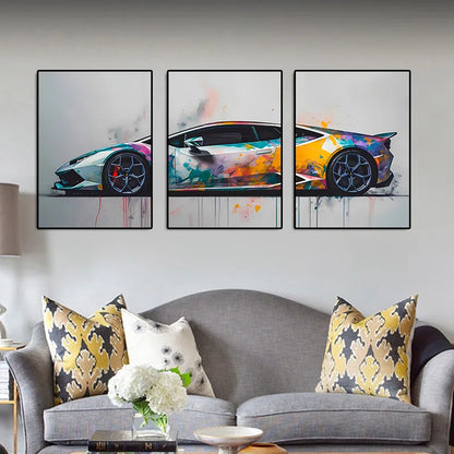 3-Piece Supercar Canvas Wall Art - Sports Car Poster Set for Boys Room
