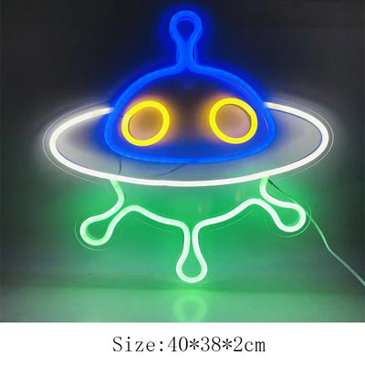 a picture of a neon sign that looks like a flying saucer