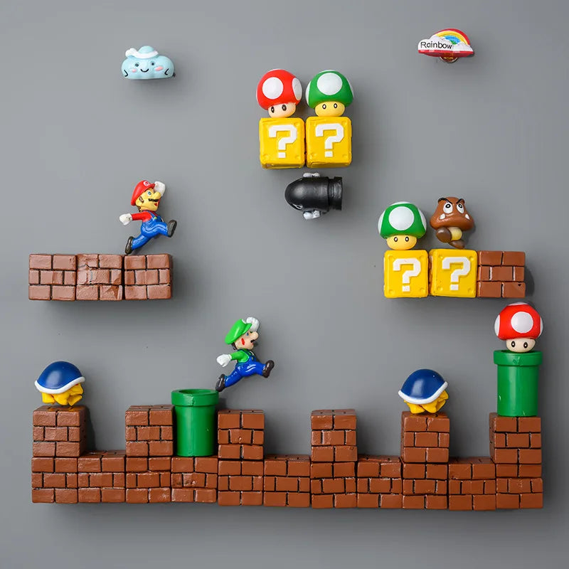 Super Mario Refrigerator Magnet Set: A Cartoon Mario Figure in a Three-Dimensional Design for Decorating Refrigerator Doors, Perfect as a Gift for Kids.