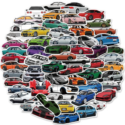 Racing Car JDM Sticker Bomb Pack - Waterproof Vinyl Decals for Skateboard, Bike, and Motorcycle