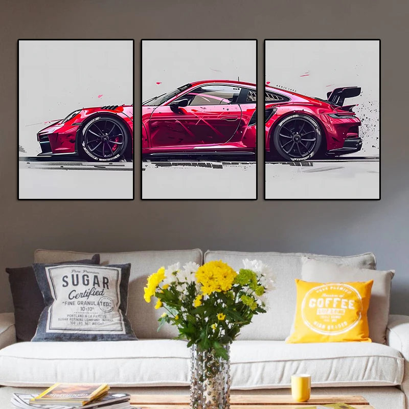 3-Piece Supercar Canvas Wall Art - Sports Car Poster Set for Boys Room