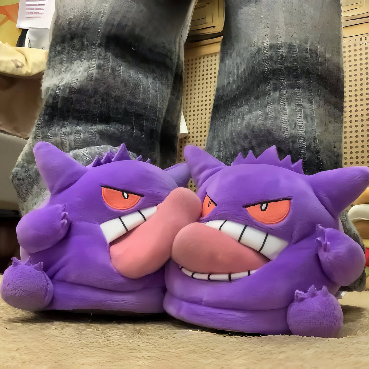 Gengar Slippers - Tongue Out Design, Soft Sole Cozy Indoor Slippers