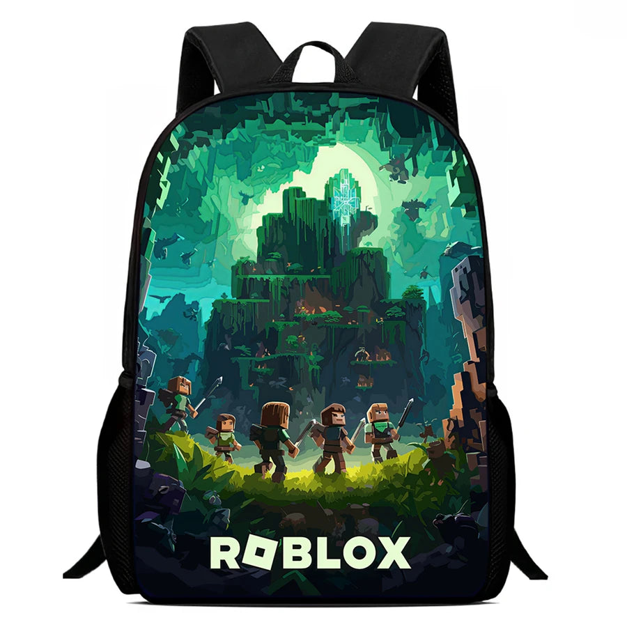 Roblox 15-Inch Kids Backpack - Lightweight Cartoon Print with Adjustable Straps for Boys and Girls
