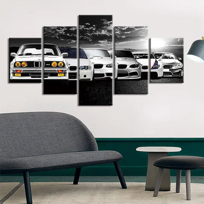 5-Piece Abstract Retro Car Canvas Wall Art - Multi-Panel Painting for Living Room and Bedroom