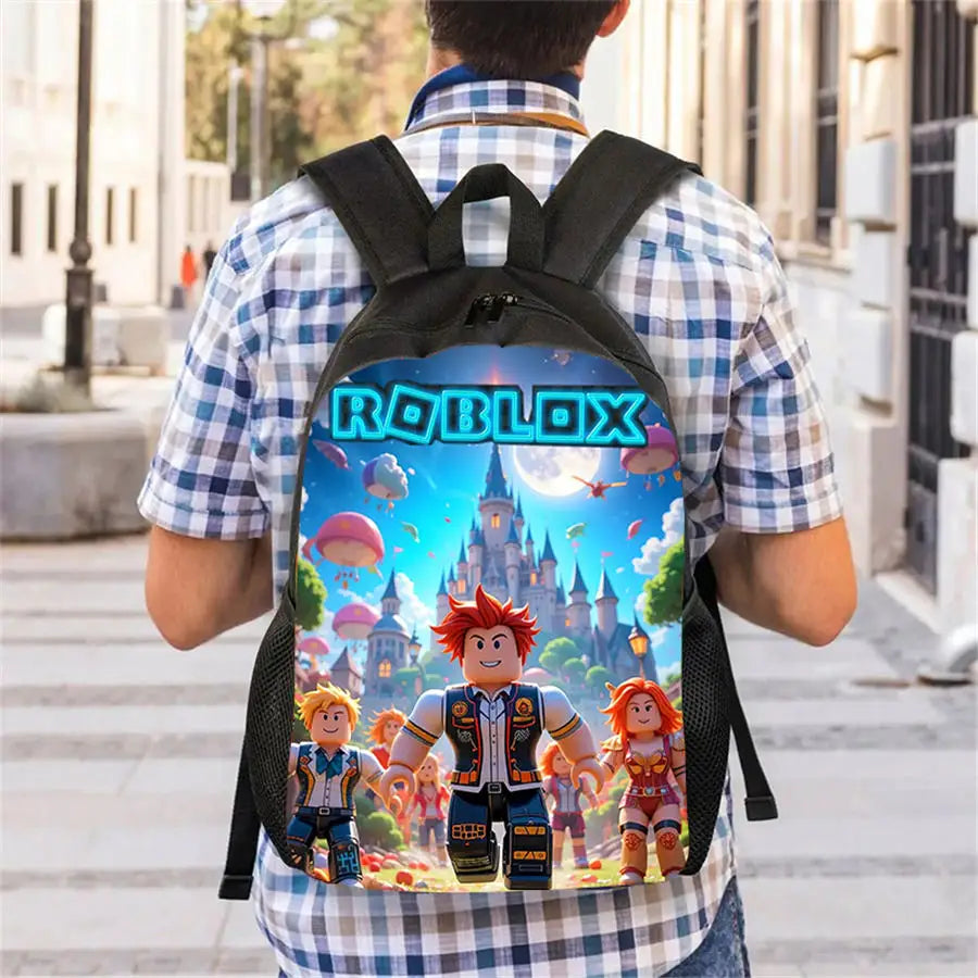 Roblox 15-Inch Kids Backpack - Lightweight Cartoon Print with Adjustable Straps for Boys and Girls