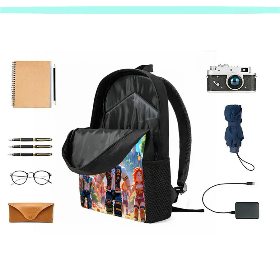 Roblox 15-Inch Kids Backpack - Lightweight Cartoon Print with Adjustable Straps for Boys and Girls