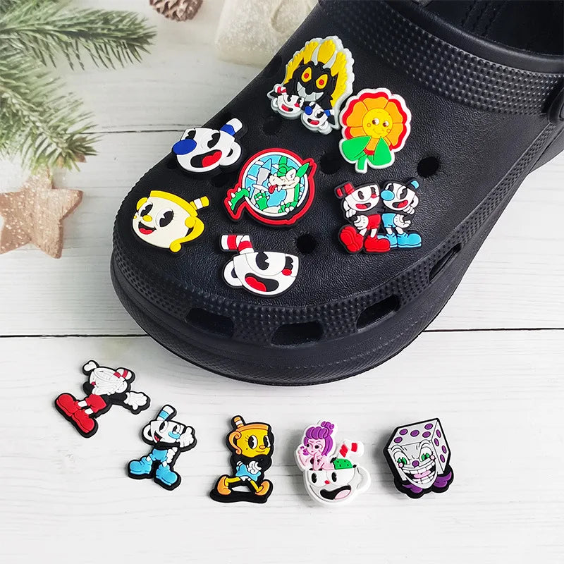 Cuphead Shoe Charms 12-Piece Set - Gaming Clog Charms for Shoes and Accessories