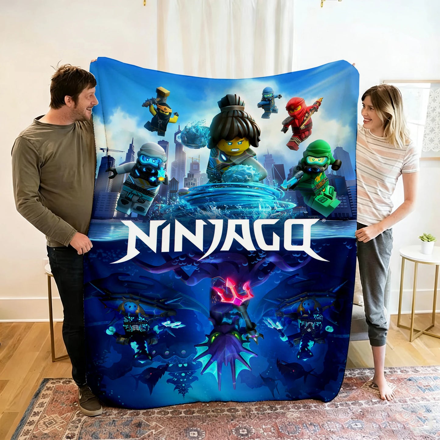 Ninjago Flannel Blanket - Cartoon Anime Throw for Kids, Home, and Travel