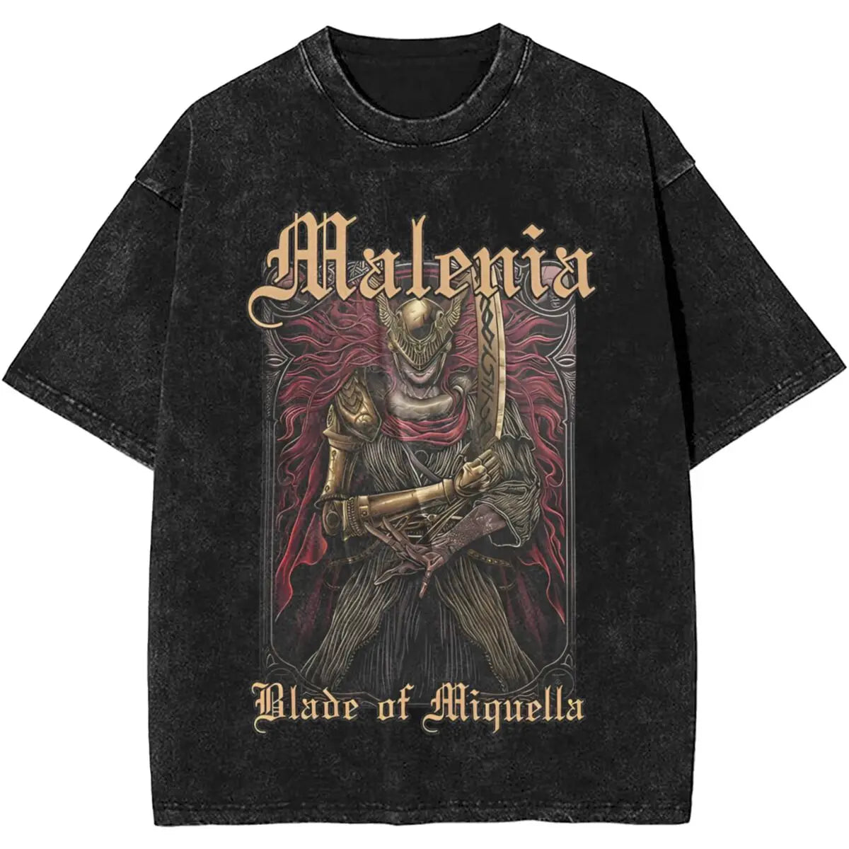 Malenia Blade of Miquella Washed Graphic T-Shirt - Oversized Elden Ring Streetwear Tee