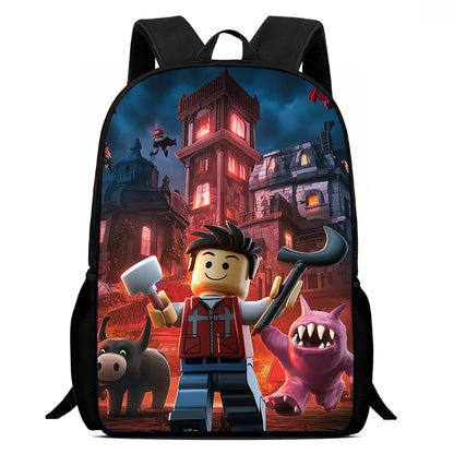 Roblox 15-Inch Kids Backpack - Lightweight Cartoon Print with Adjustable Straps for Boys and Girls