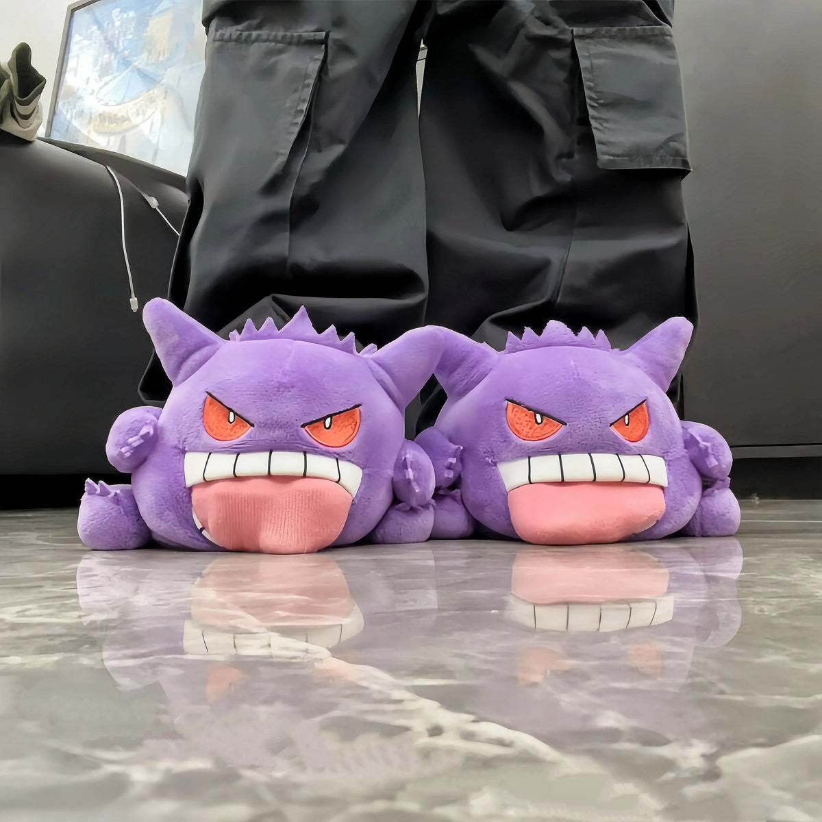 Gengar Slippers - Tongue Out Design, Soft Sole Cozy Indoor Slippers