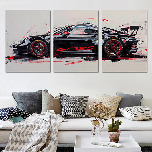 3-Piece Supercar Canvas Wall Art - Sports Car Poster Set for Boys Room