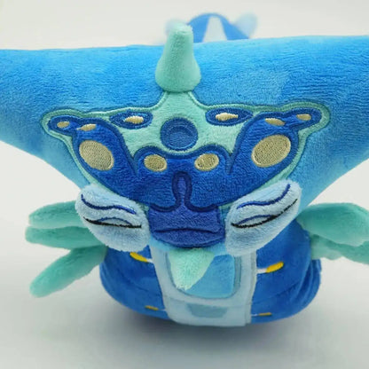 Blue plush toy with a star-shaped design on a white background